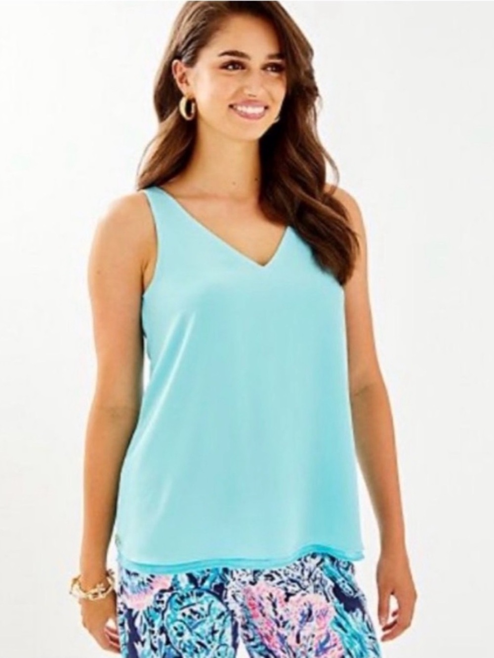Lilly Pulitzer Florin Reversible Sleeveless V-neck Top Light Blue Size Medium